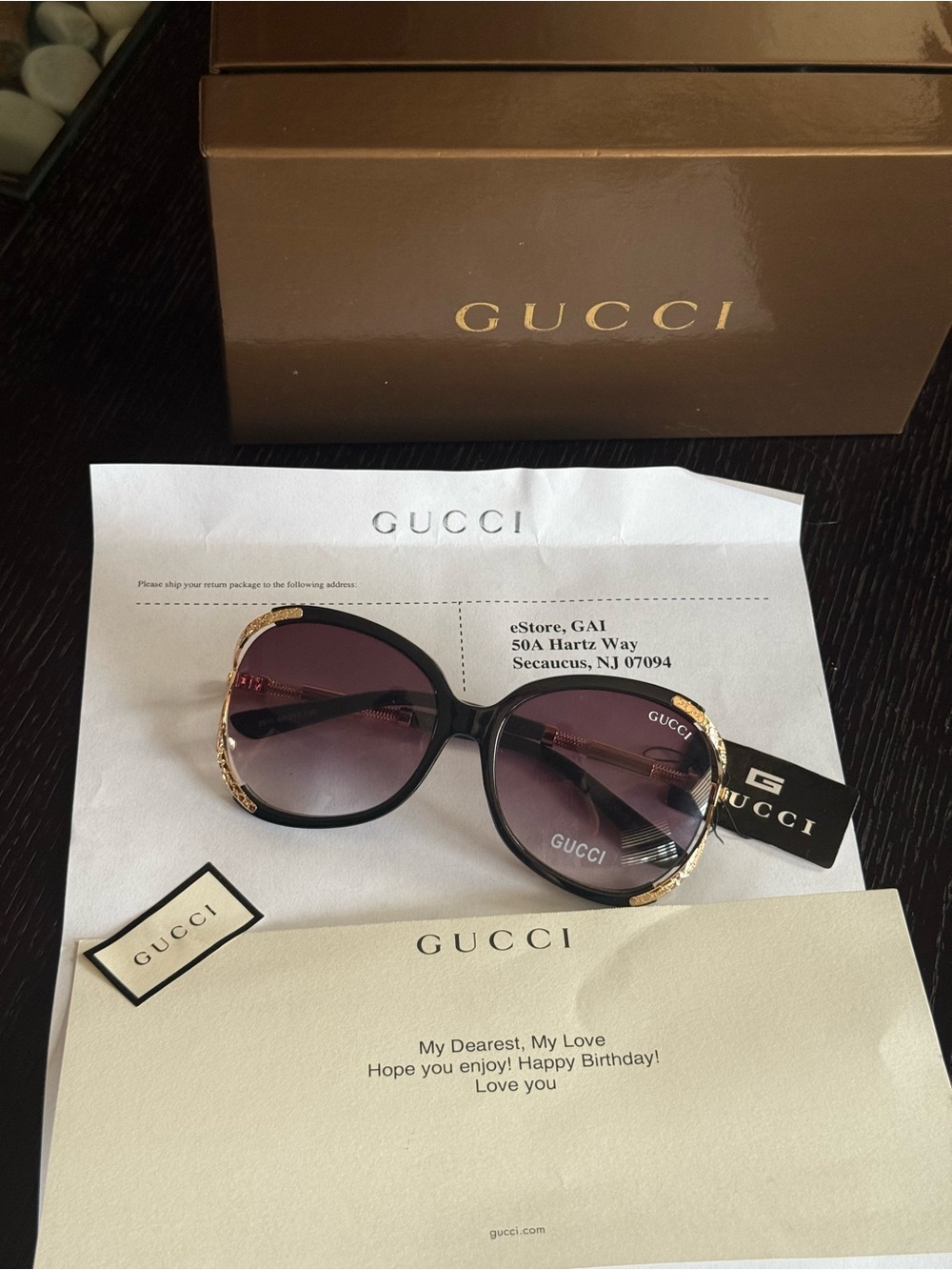 Gucci Oversized Black & Gold Filigree Sunglasses